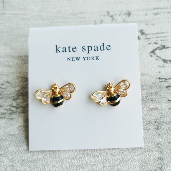 Kate Spade Gold black stud earrings - all abuzz stone bee - Picture 2 of 4